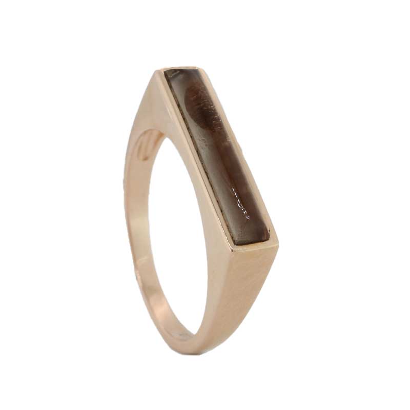 Sterling Silver Rose Gold Plate Smoky Quartz Flat Top Ring