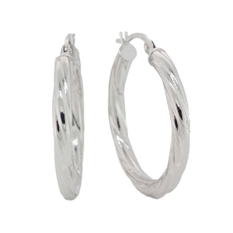 9 Carat White Gold Twist Hoop Earrings