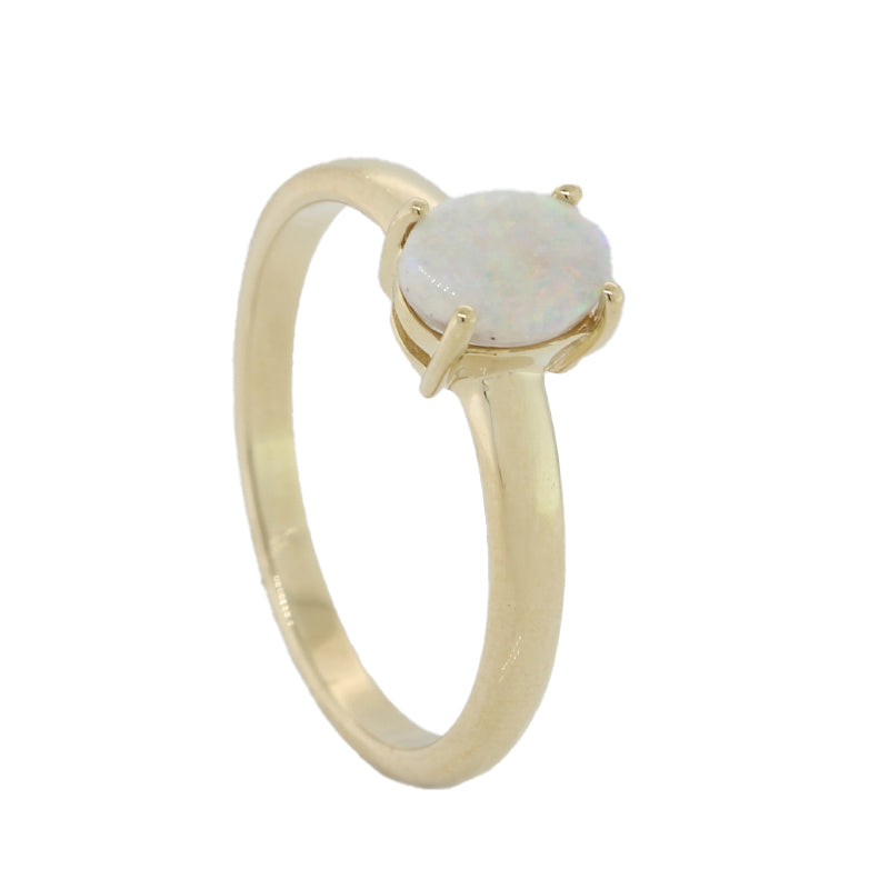 9 Carat Yellow Gold  7x5mm Oval Solid Crystal Opal 0.65 Carat Ring