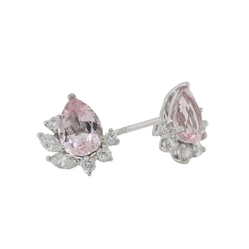 18 Carat White Gold Morganite 1.19 Carat & Diamond TDW 0.37 Carat Stud Earrings