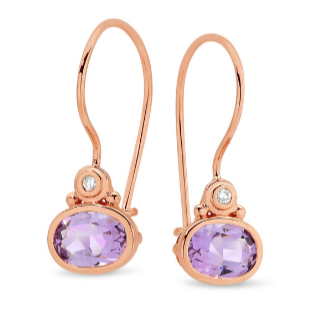 9 Carat Rose Gold 7x5mm Oval Pink Amethyst & Diamond Shepherd Hook Earrings