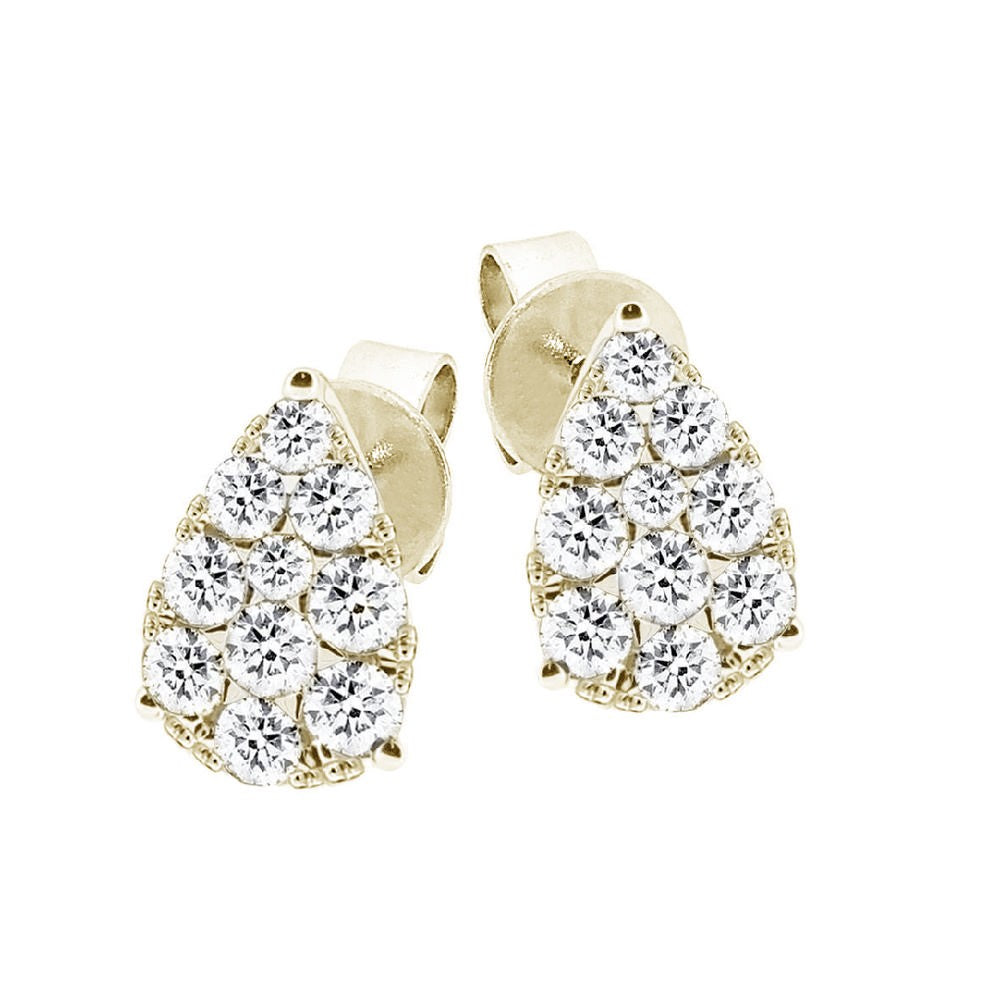 18 Carat Yellow Gold Pear Shaped Diamond Set Stud Earrings, TDW 0.75 Carat