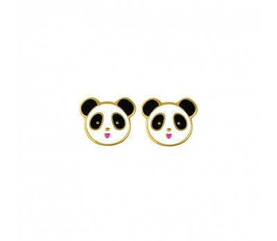 Sterling Silver Gold Plate Cute Panda Stud Earring 7 x 8mm