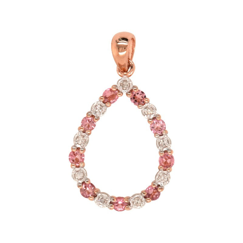 9 Carat Rose Gold Pink Tourmaline & Diamond Teardrop Pendant
