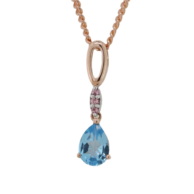 9 Carat Rose Gold Blue Topaz and Pink Tourmaline Pendant