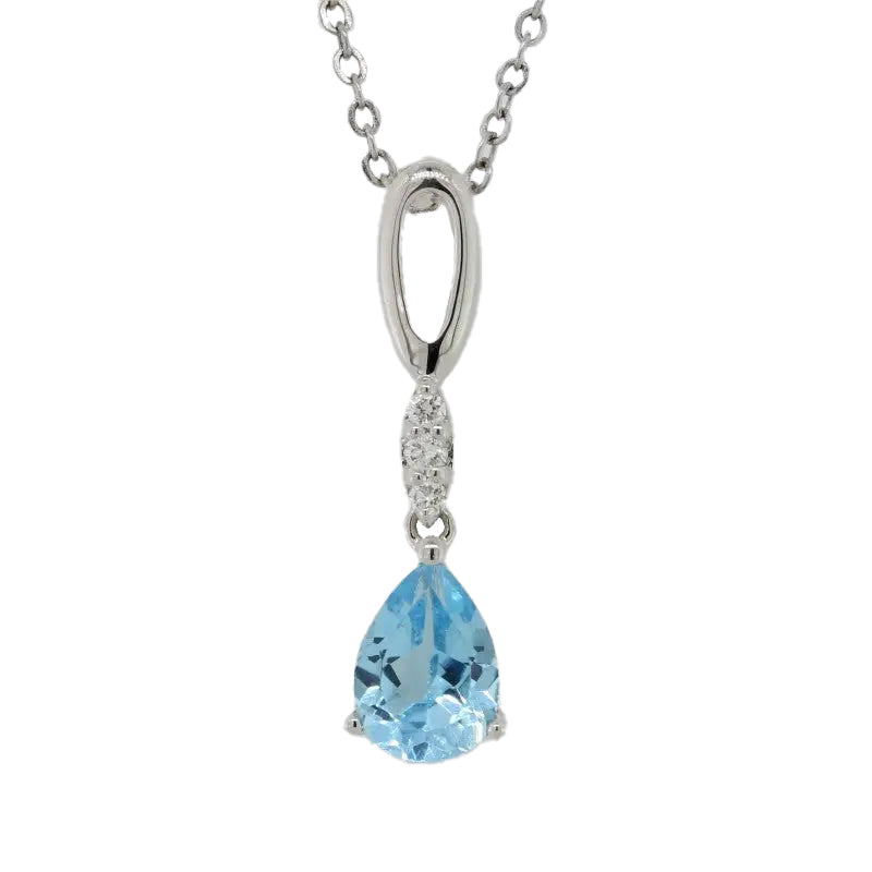 9 Carat White Gold Blue Topaz and Diamond Pendant