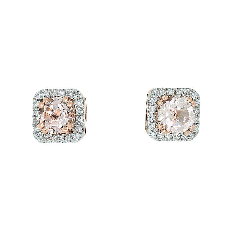 9 Carat Rose Gold Morganite & Diamond Halo Stud Earrings