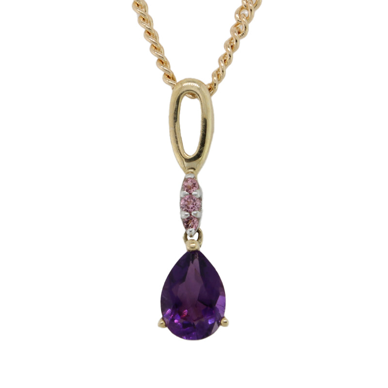 9 Carat Yellow Gold Pendant Amethyst and Pink Tourmaline 5.40mm wide