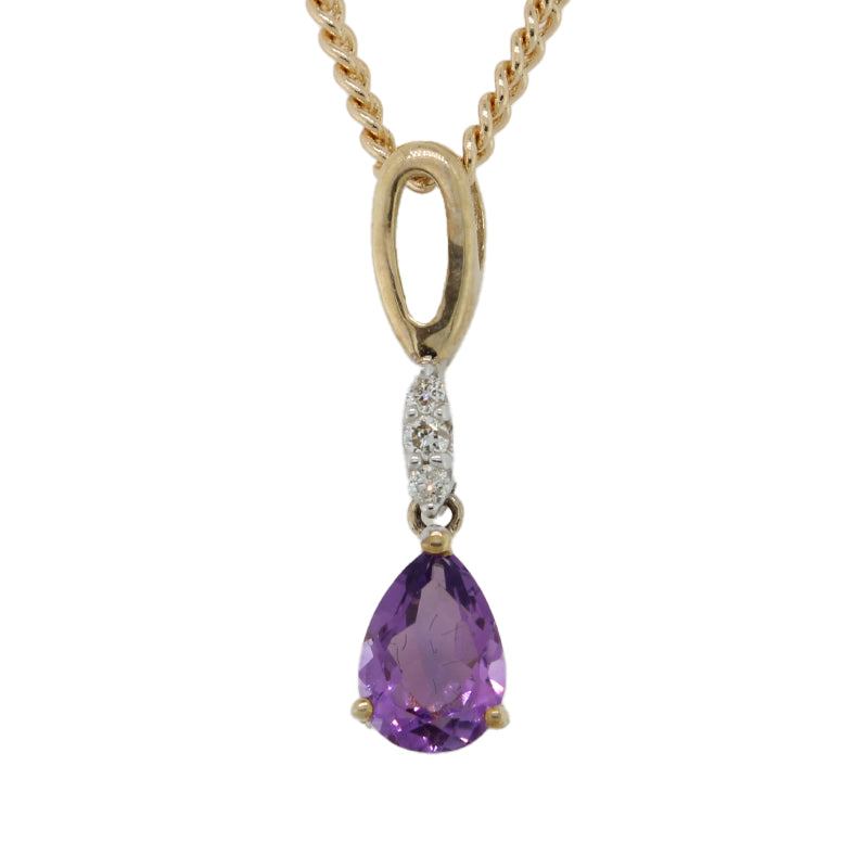 9 Carat Yellow Gold Pendant Amethyst TDW .04 Carat HI PK2 5.40mm Wide