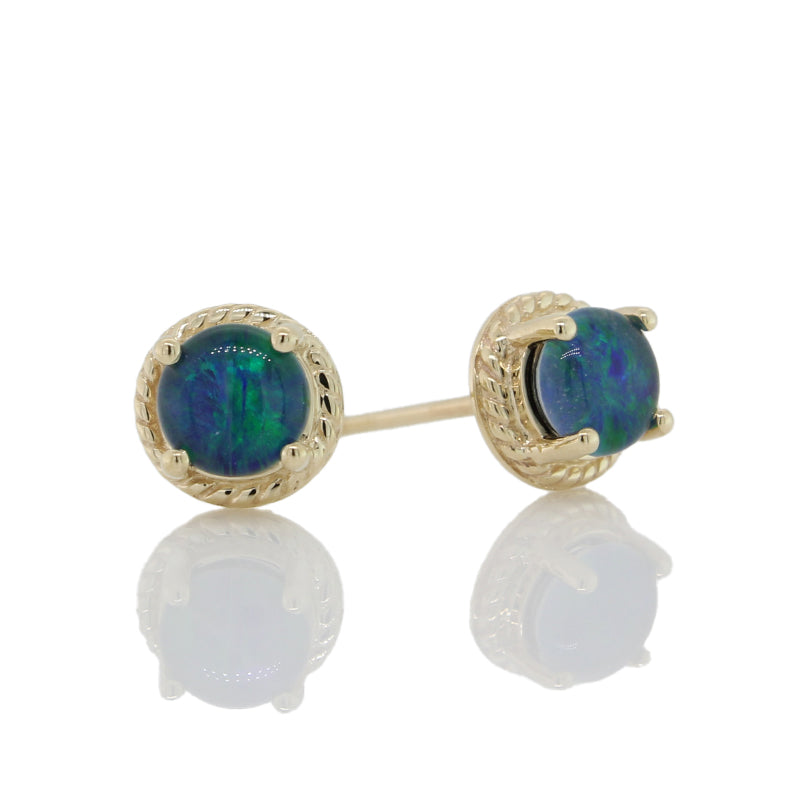 9 Carat Yellow Gold Triplet Opal Studs 5mm Diameter