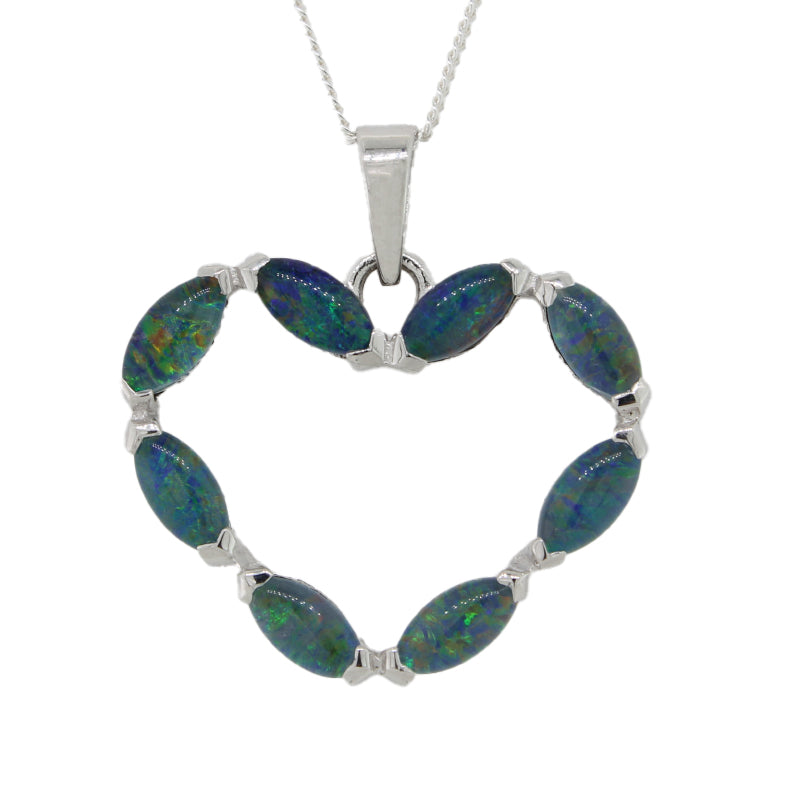 Sterling Silver Triplet Opal Pendant Heart