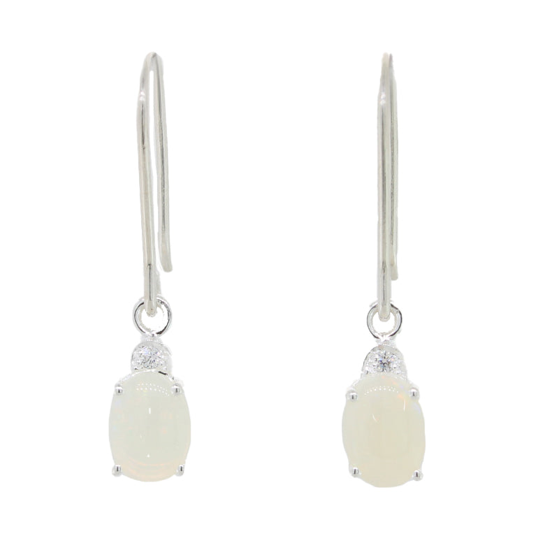 Sterling Silver White Crystal Opal and Cubic Zirconia Earrings