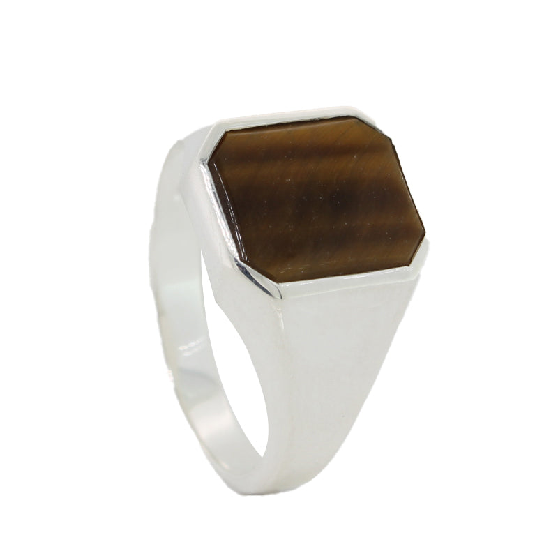 Sterling Silver Tigers Eye Ring 12MM Cushion