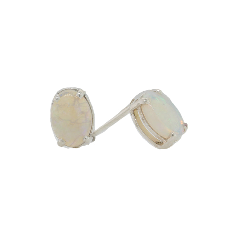 Sterling Silver Solid White Opal Studs