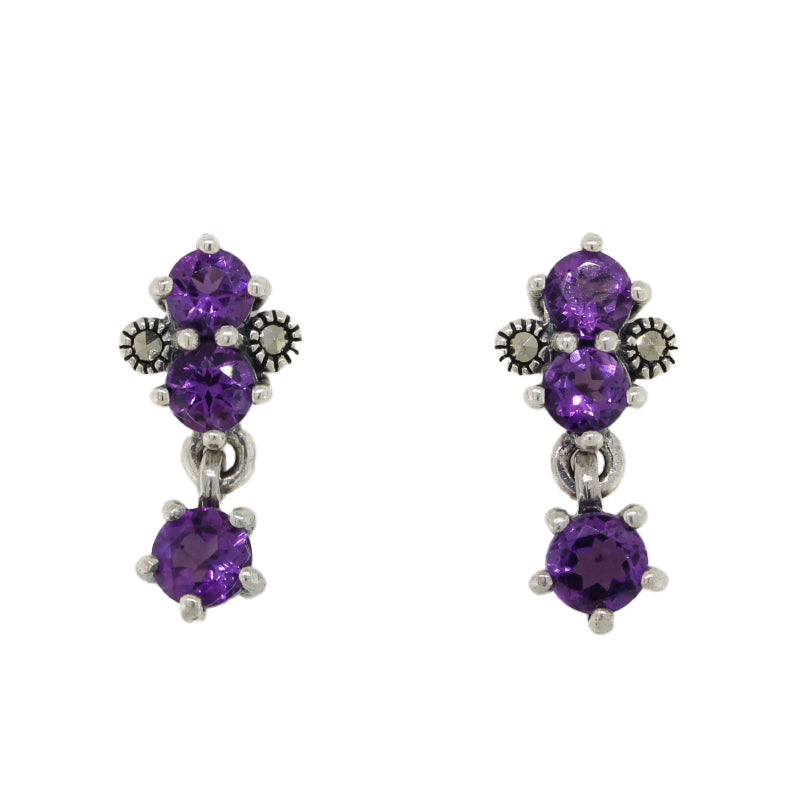 Sterling Silver Marcasite Amethyst Earrings