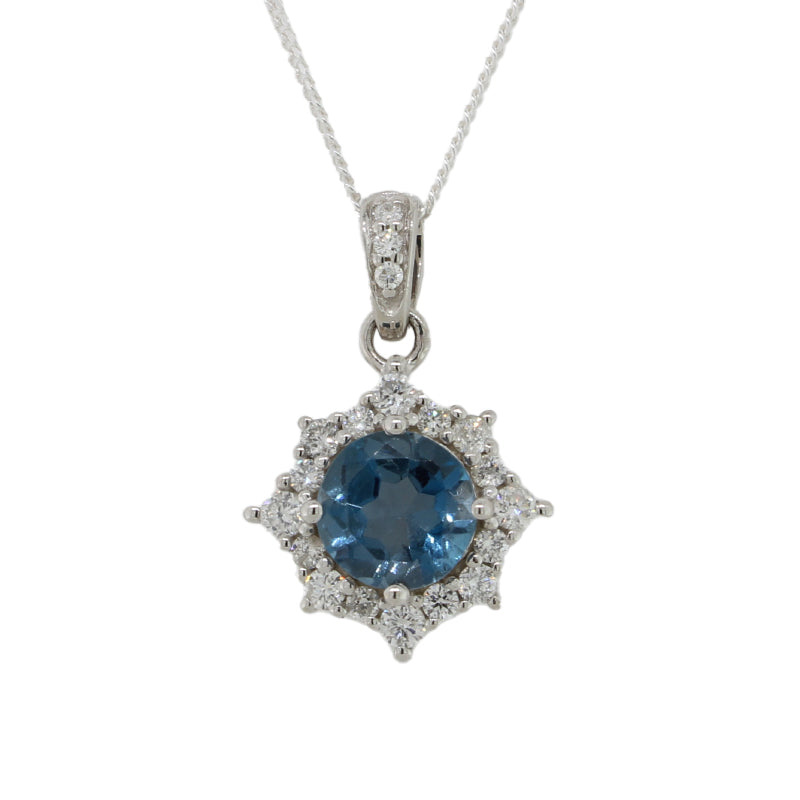 9 Carat White Gold London Blue Topaz 0.25Carat Diamonds Pendant