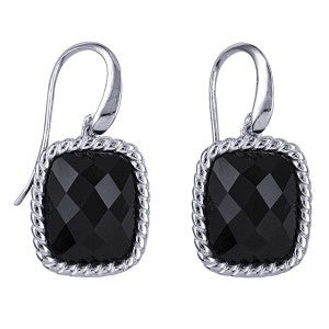 Sterling Silver Cushion Cut Onyx Earwires