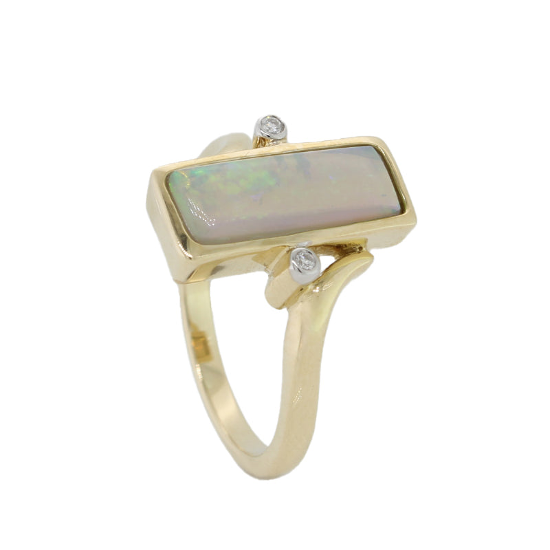 9 Carat Yellow Gold  Bezel Set Freeshape Solid Opal and Diamond Ring 1.81 Carat Size N 