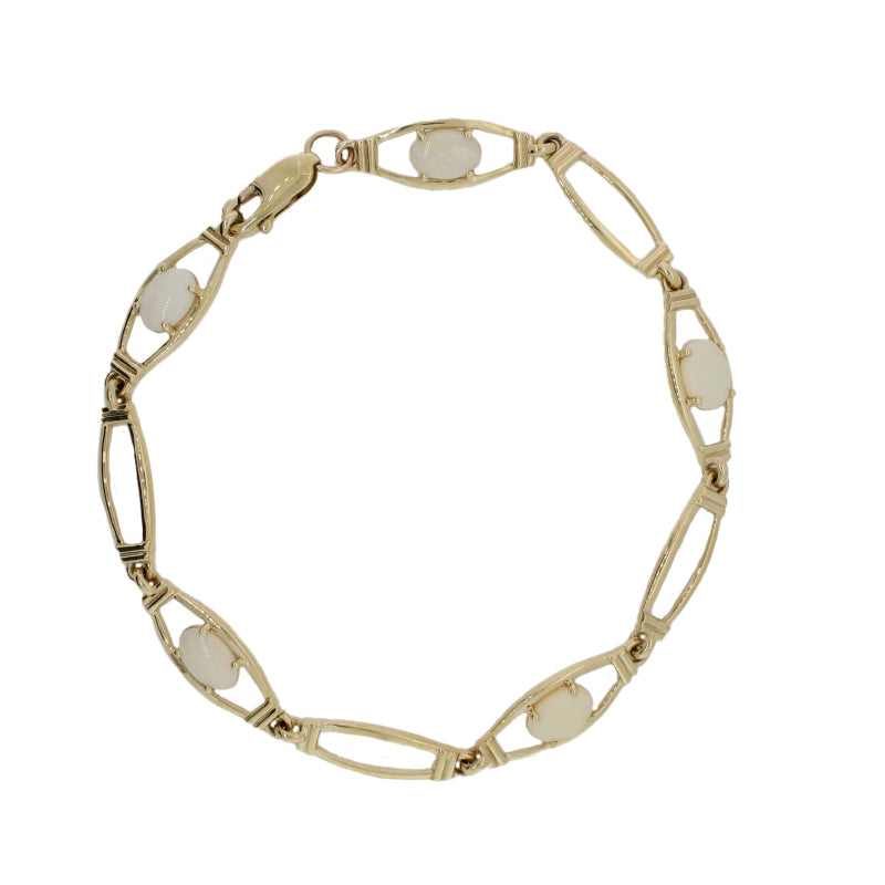 9 Carat Yellow Gold 19cm Oval link with 5 Solid Opal Bracelet