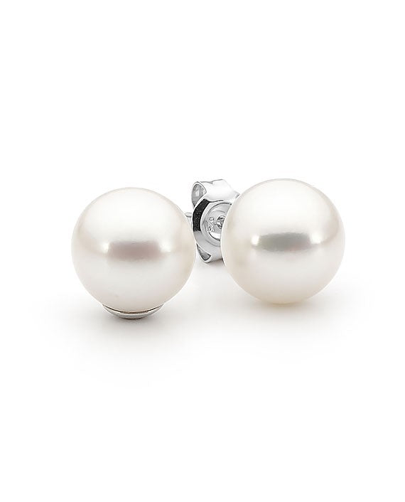 Sterling Silver White Round Freshwater Pearl Stud Earrings