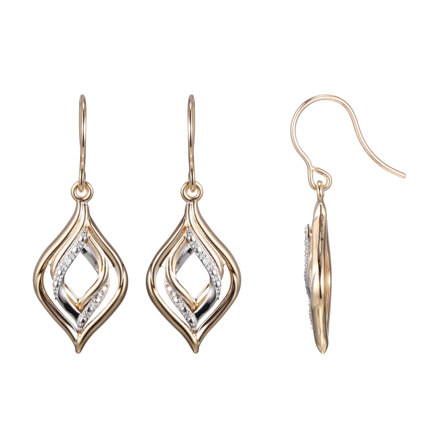 9 Carat Yellow Gold and Rhodium plated, Diamond Drop Earrings