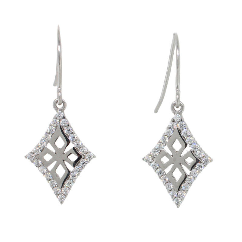 9 Carat White Gold  Cubic Zirconia Diamond Shaped Drop Earrings