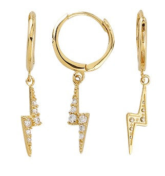 9 Carat Yellow Gold  9ct Cubic Zirconia Lightening Bolt Huggies