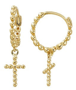 9 Carat Yellow Gold  Bead Cross Earrings