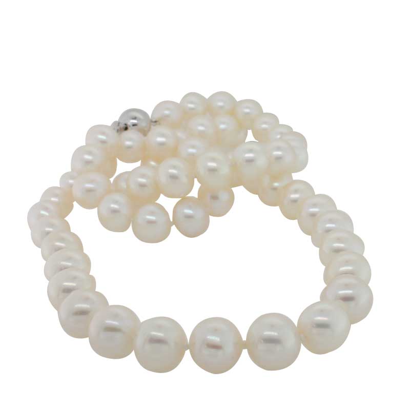 Pearl Necklace Sterling Silver 8mm Ball Clasp Fresh Water 60cm