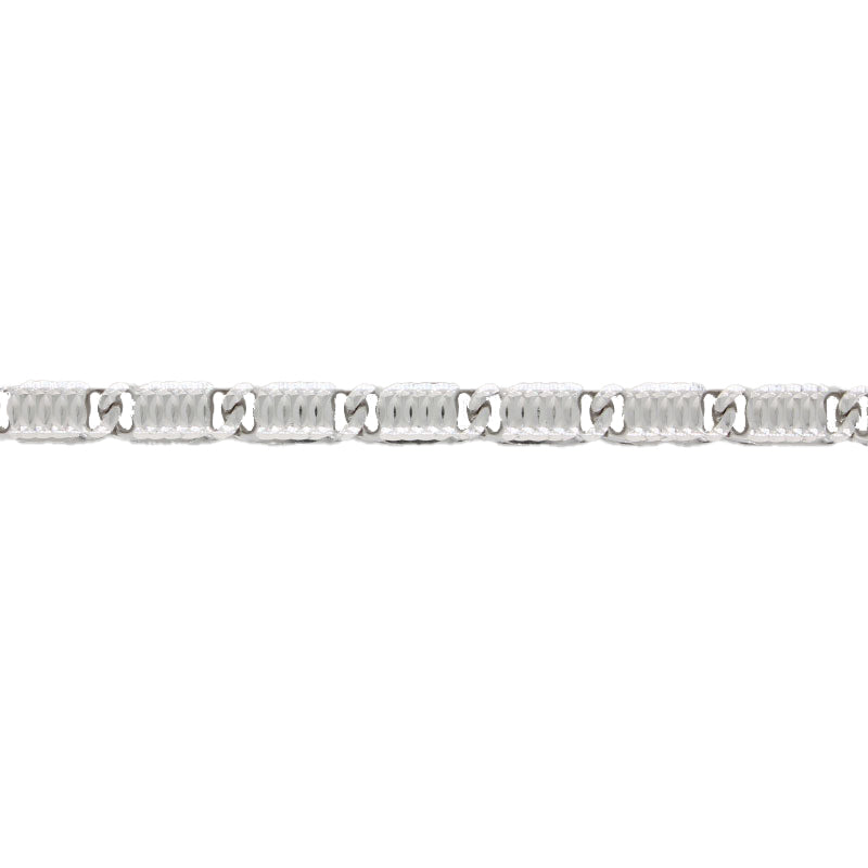 4.0mm Rhodium Plated Sterling Silver Diamond Cut Valentino Rectangle Link Chain