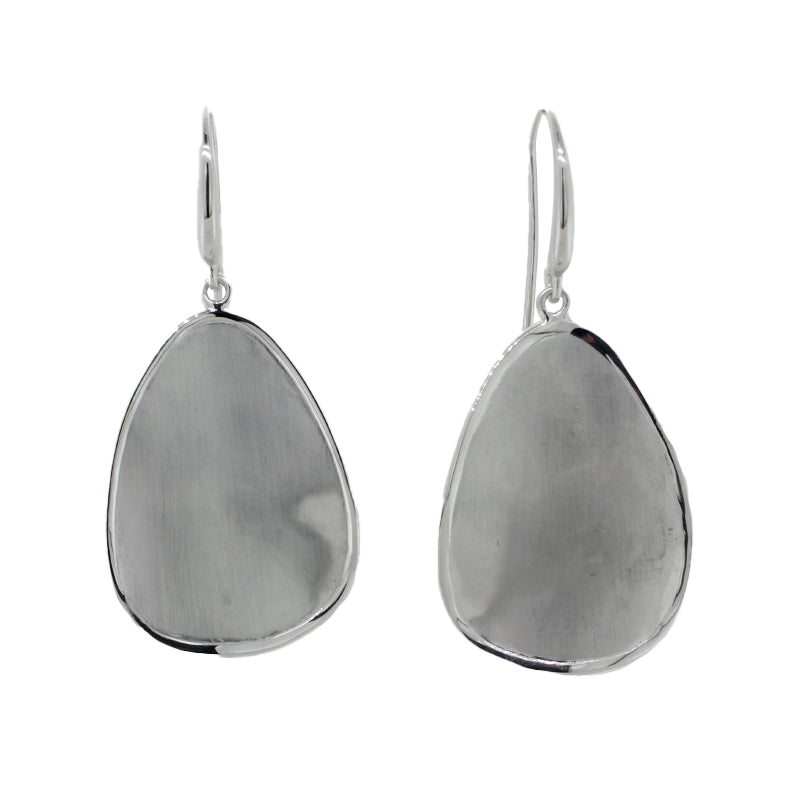 Sterling Silver Rhodium Plated Shepard Hook Satin Finish Teardrop Shape