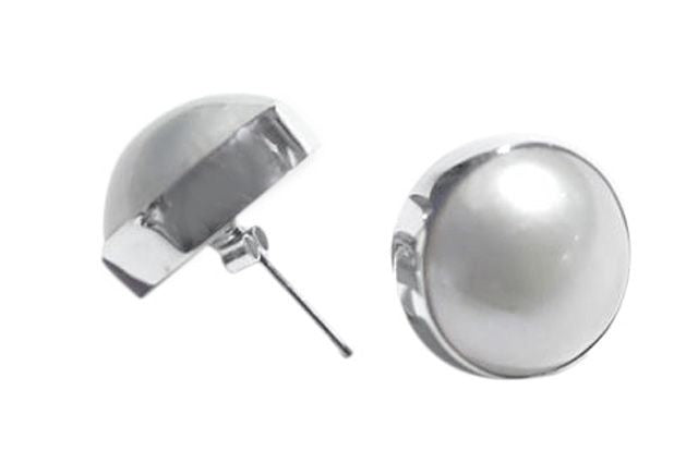 Sterling Silver & 10mm White Mabé Pearl Studs