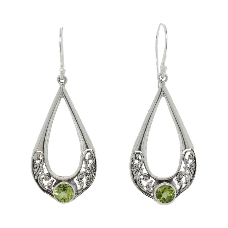 Sterling Silver & Peridot Filigree Earrings 17.12mm Width x 32.36mm Long