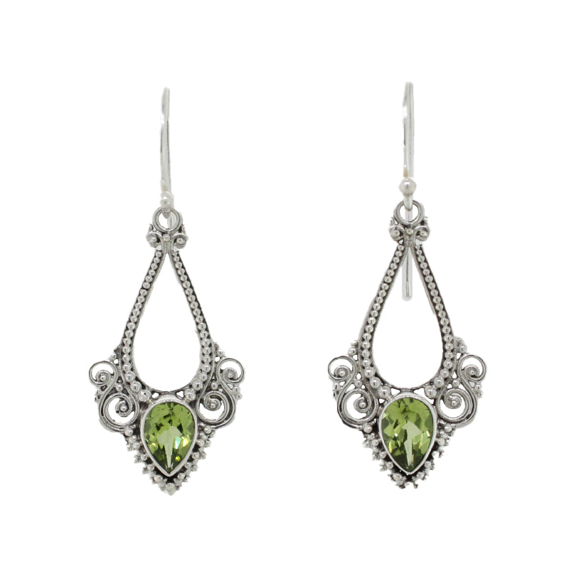 Sterling Silver & Peridot Filigree Earrings 14.55mm Width x 24.52mm Long