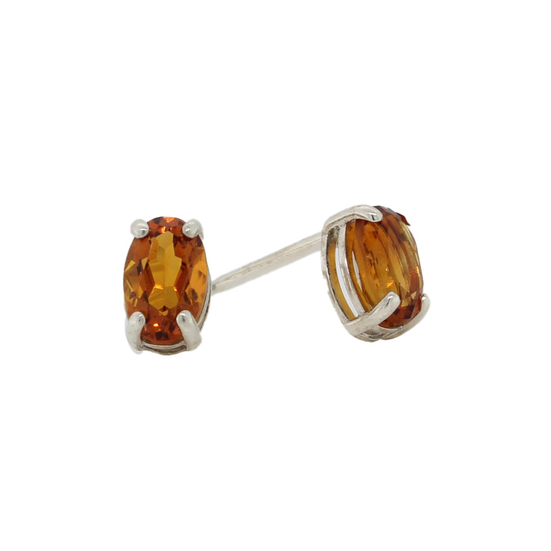 Sterling Silver 6mm x 4mm Oval Citrine Stud Earrings