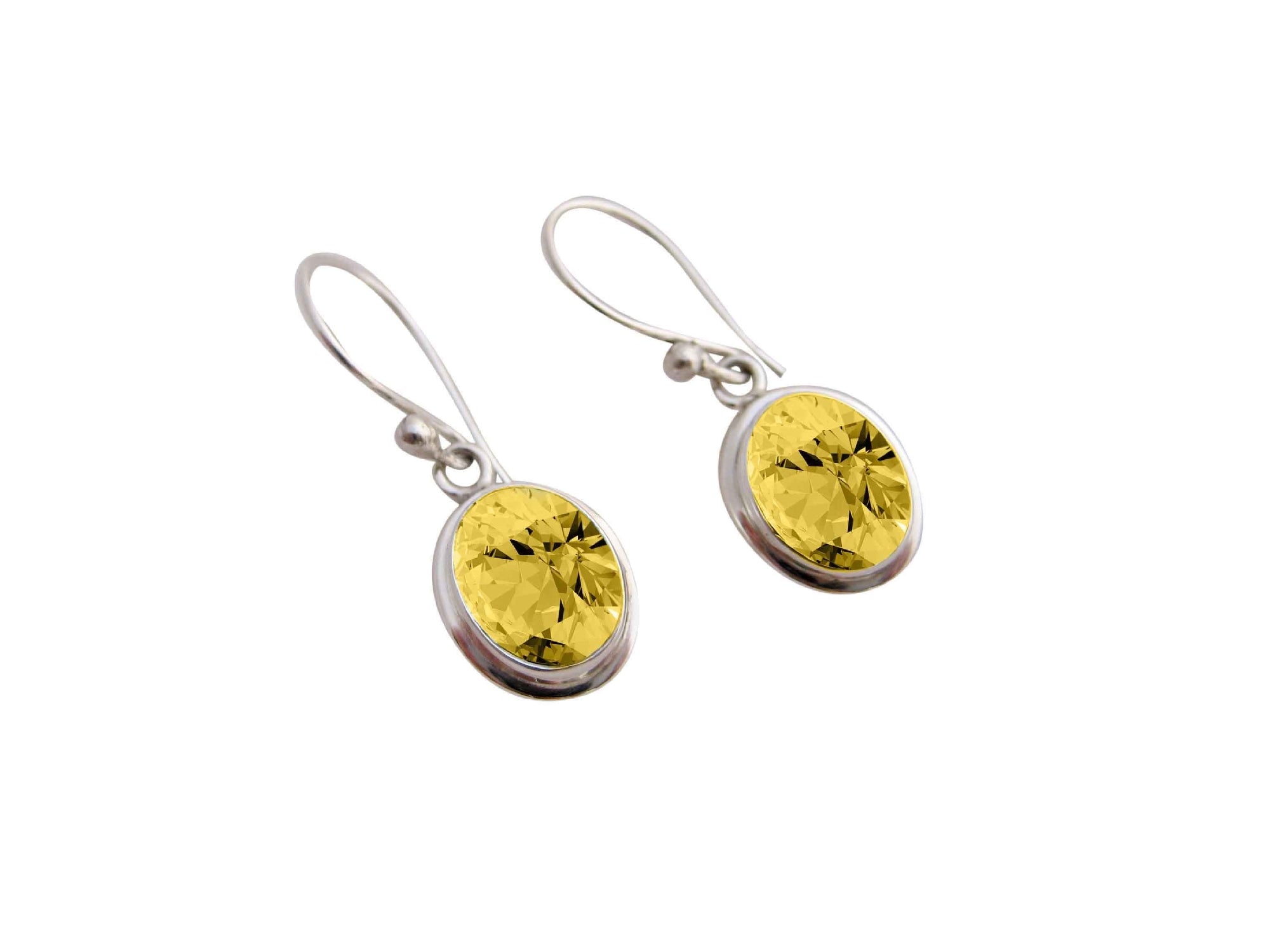 Sterling Silver & 6x8mm Oval Yellow Citrine Earrings