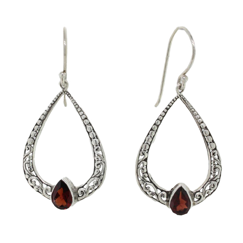 Sterling Silver Garnet S/Hook Earrings