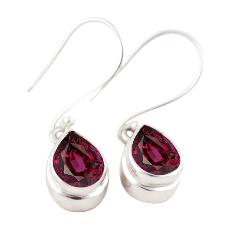 Sterling Silver & 6x8mm Pear Garnet Earrings