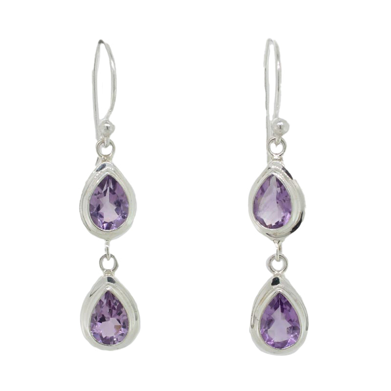 Sterling Silver & Amethyst Double Pair Earrings