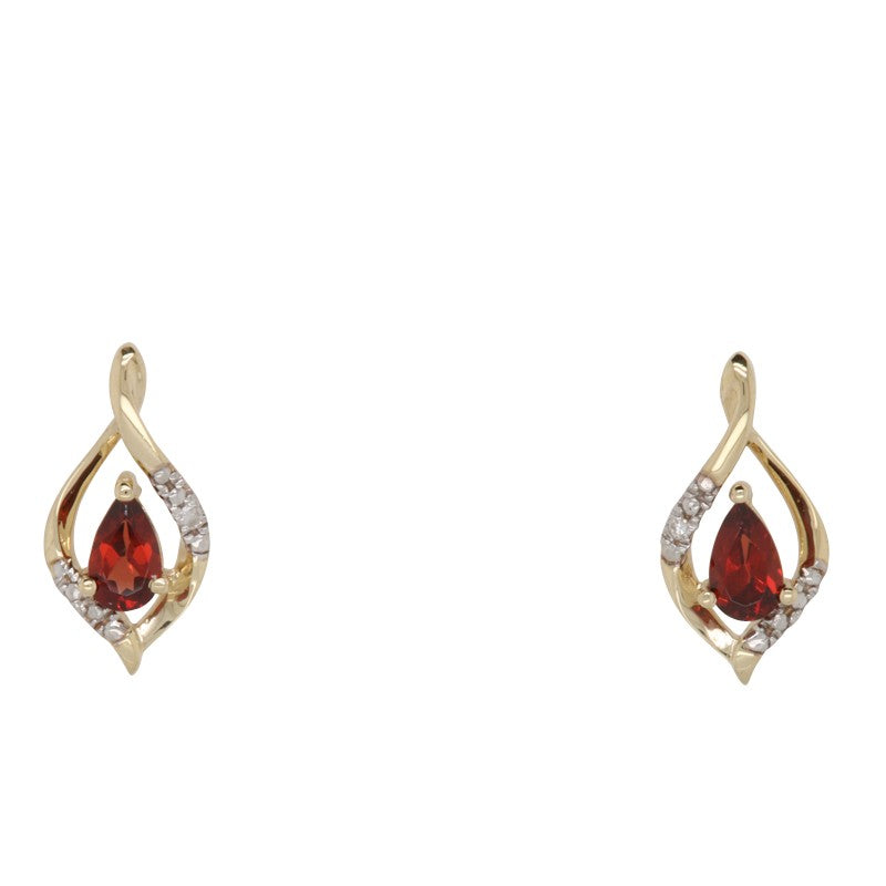 9 Carat Yellow Gold 4 x 3mm Pear Garnet & Diamond Stud Earrings