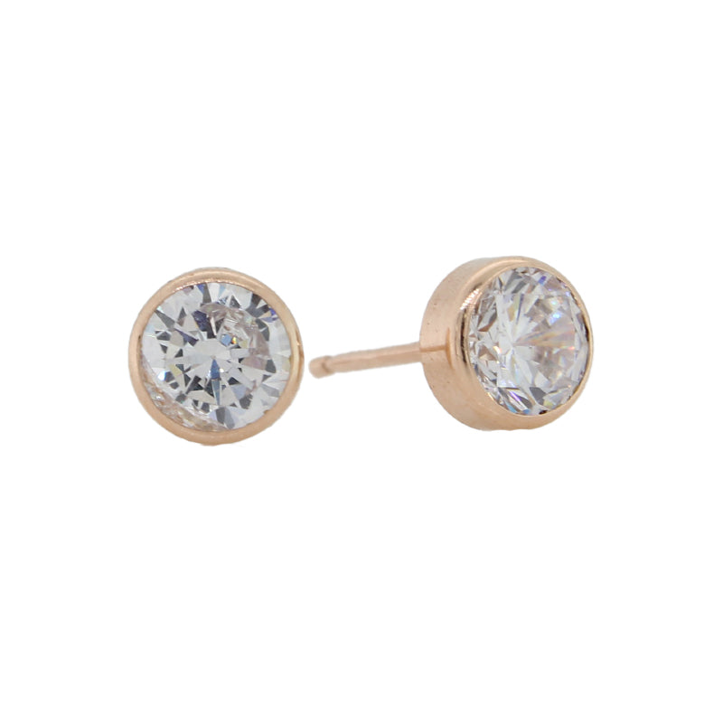 9 Carat Rose Gold 5mm Round Bezel Set Cubic Zirconia Stud Earrings