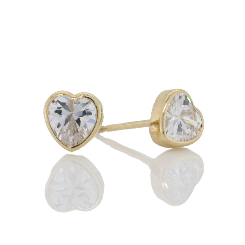 9 Carat Yellow Gold 5mm Heart Bezel Set Cubic Zirconia Stud Earrings