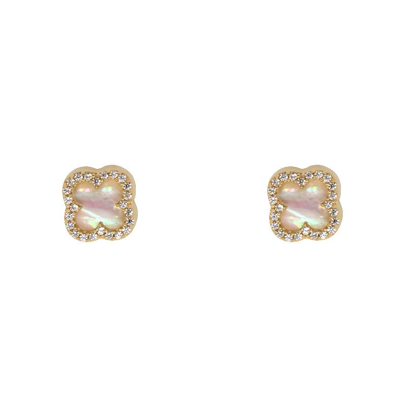 9 Carat Yellow Gold Mother of Pearl with Cubic Zirconia Surround 8mm Stud Earrings