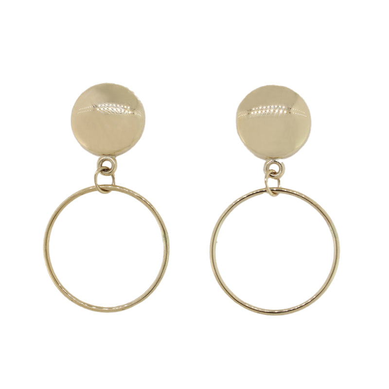 9 Carat Yellow Gold Circle Drop & Dome Stud Earrings