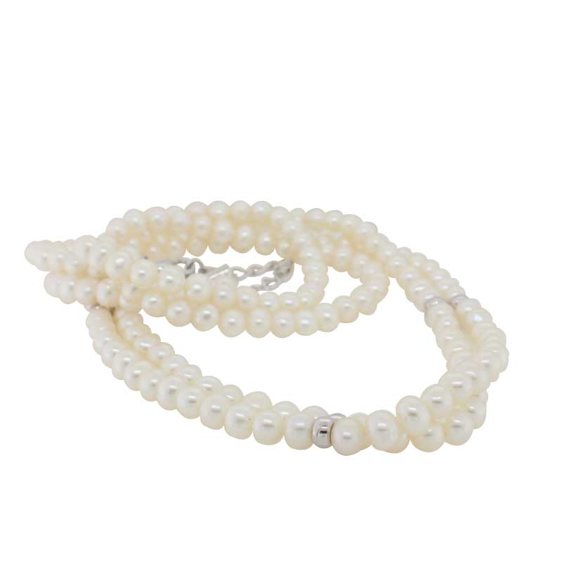 Freshwater Pearl Double Strand 45cm Necklet, with Three Sterling Silver Spacers & Extension