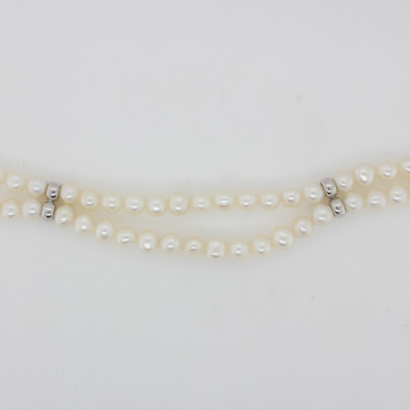 Freshwater Pearl Double Strand 45cm Necklet, with Three Sterling Silver Spacers & Extension