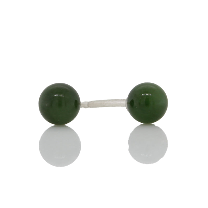 Sterling Silver 4.5mm Round Nephrite Jade Ball Studs