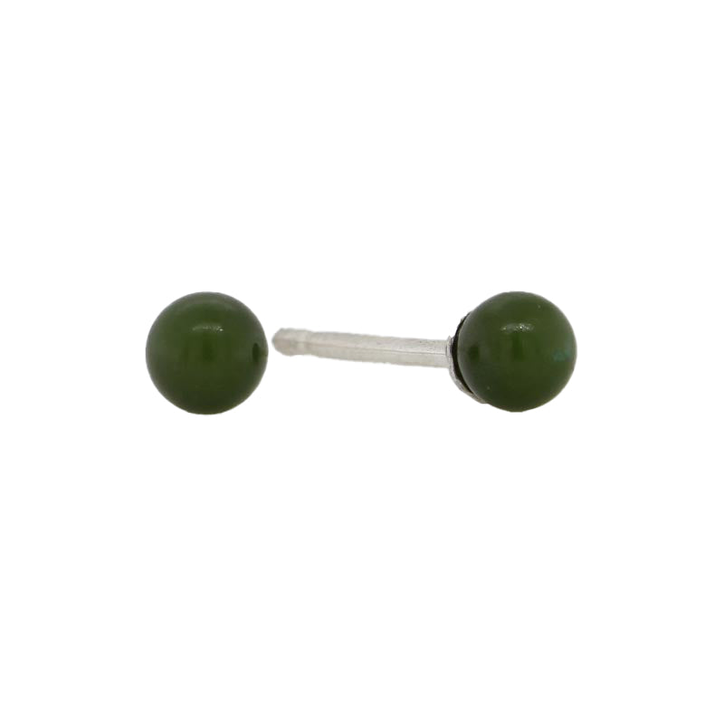 Sterling Silver 3.5mm Round Nephrite Jade Ball Studs