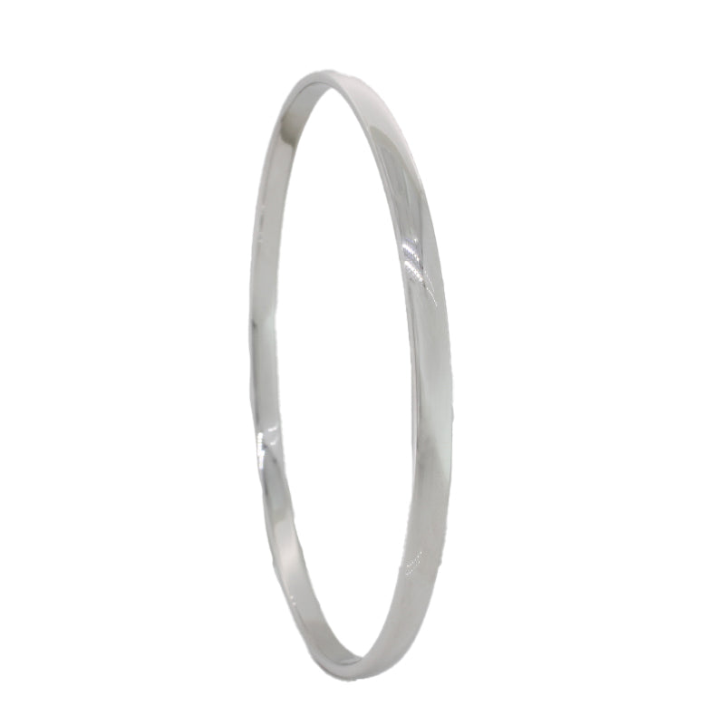 9 Carat White Gold Handmade Solid, Low Round Bangle, 16.40 Grams, 3.90mm Wide, 1.90mm Thick