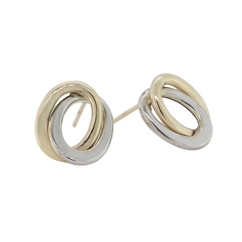 9 Carat Yellow & White Gold Double Oval Stud Earring